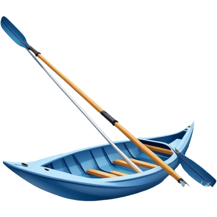 An icon showing a close-up of crossed oars, a sleek racing shell, and rippling water, symbolizing rowing. The design includes droplets in motion and a streamlined boat tip cutting through waves. Transparent background emphasizes strength, precision, and the spirit of competitive rowing emoji