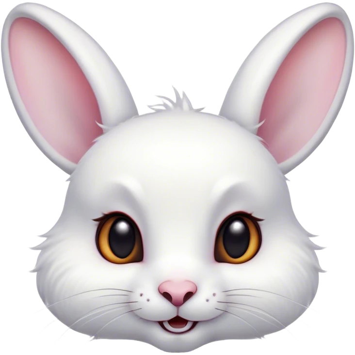 Cinematic Comical White Rabbit Portrait Emoji, Head tilted dramatically with an exaggeratedly amused expression, featuring a pristine white fur with perky, expressive ears and wide, playful dark eyes filled with disbelief, Simplified yet hilariously expressive features, highly detailed, glowing with a slightly sassy glow, high shine, dramatic yet playful, stylized with an air of cheeky mischief, bright and endearing, soft glowing outline, capturing the essence of a spirited and over-the-top bunny, so meme-worthy it feels like it could side-eye its way into internet fame instantly! emoji