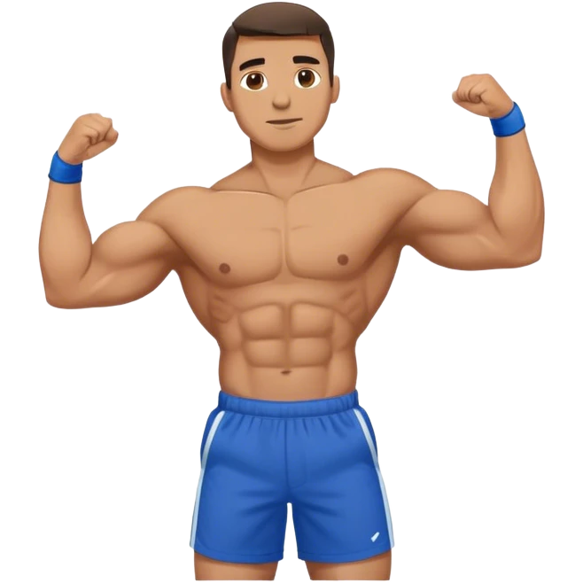 man with blue shorts doing side-lateral raise (T pose) emoji