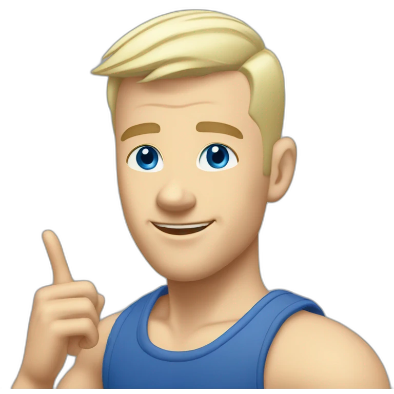 pointing finger upwards white blonde man buzzcut blue eyes tanktop emoji