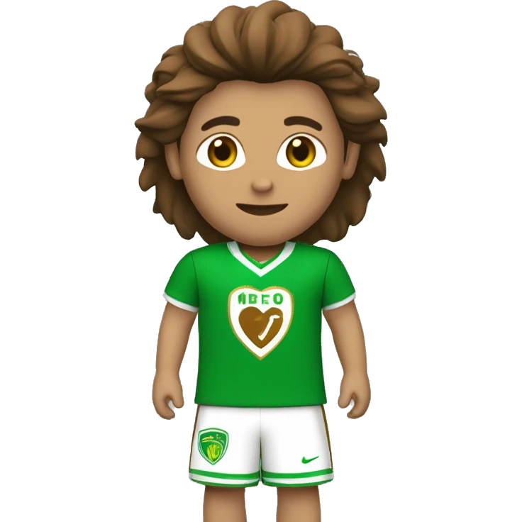 futbolista con pelo marron con camiseta verde y de escudo un corazon verde y blanco emoji