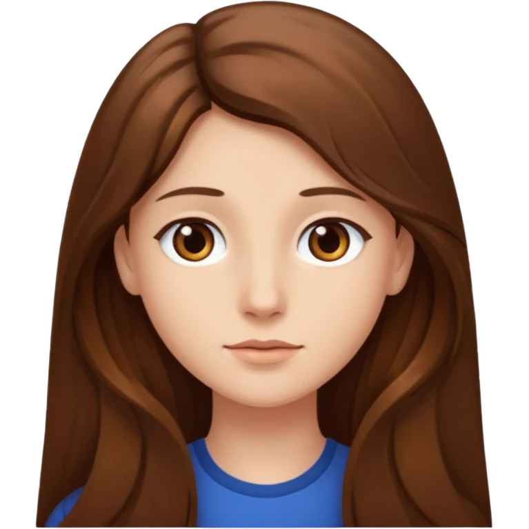 I have long brown hair without fringe, white skin and brown eyes emoji