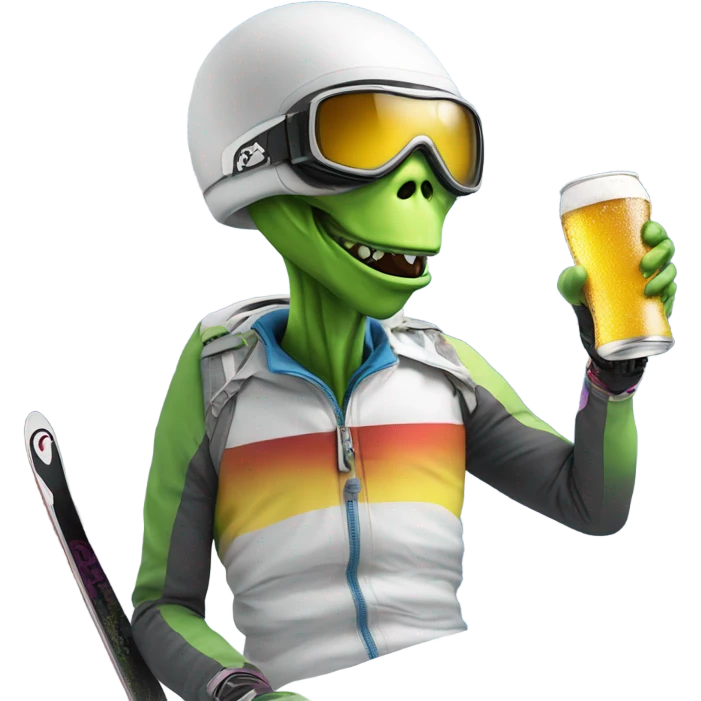 Alien skiing whit beer emoji