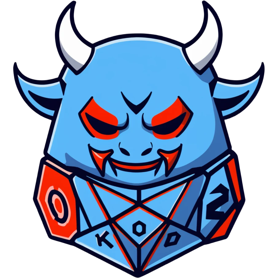 oni mask with a D20 dice emoji
