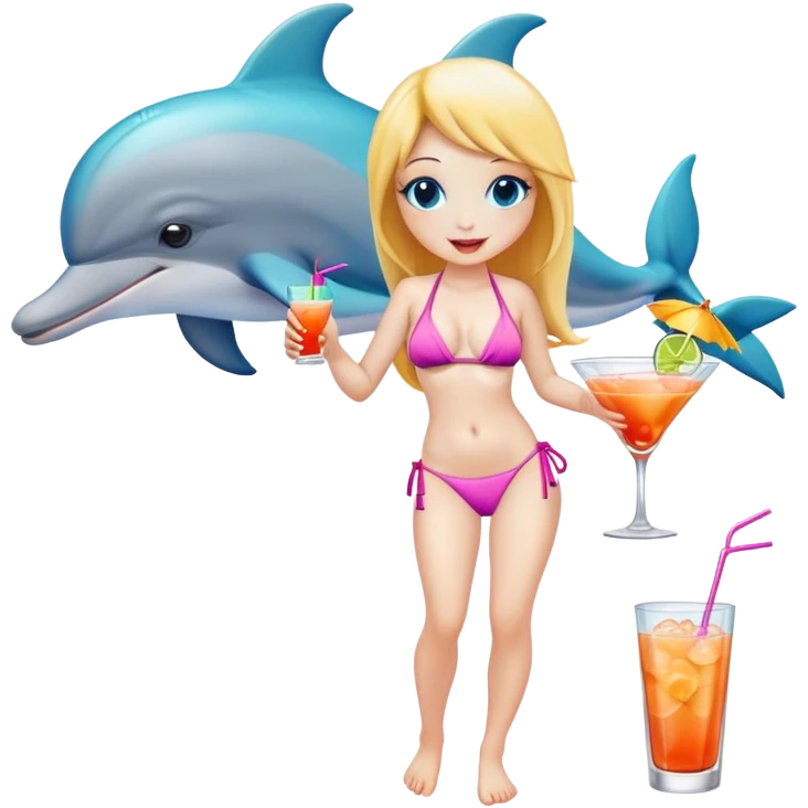 Dolphin in a bikini drinking a cocktail emoji