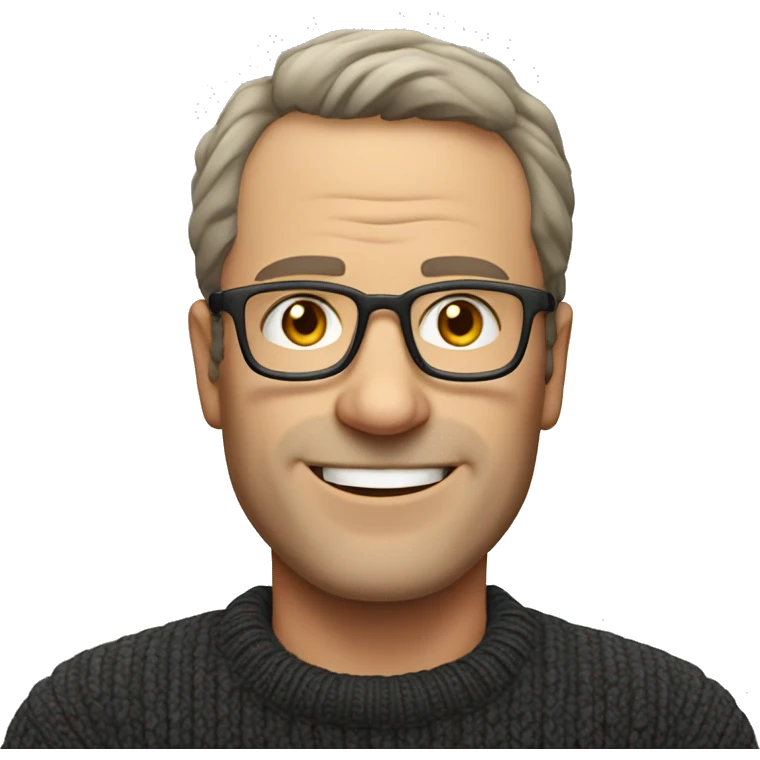 a smiling European middle-aged man wearing glasses, a dark sweater, no mustache emoji