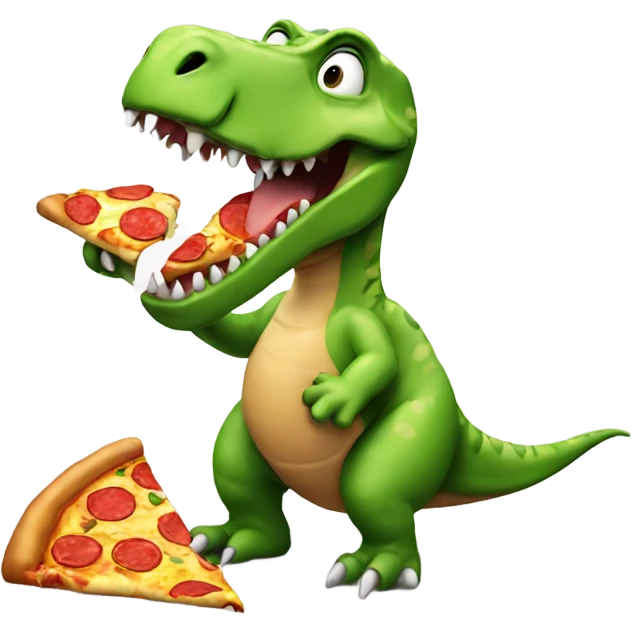 Dinosaur eating pizza emoji