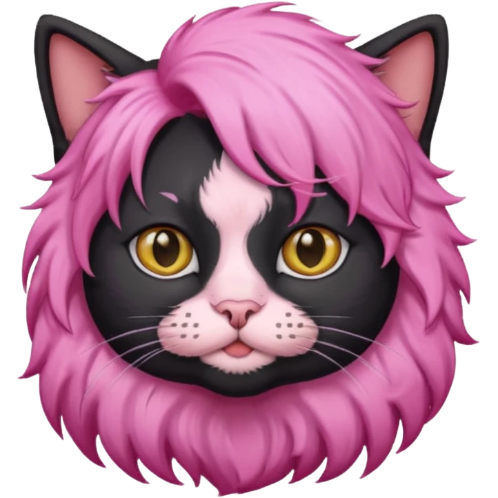 Black cat wearing a male pink hair wig emoji