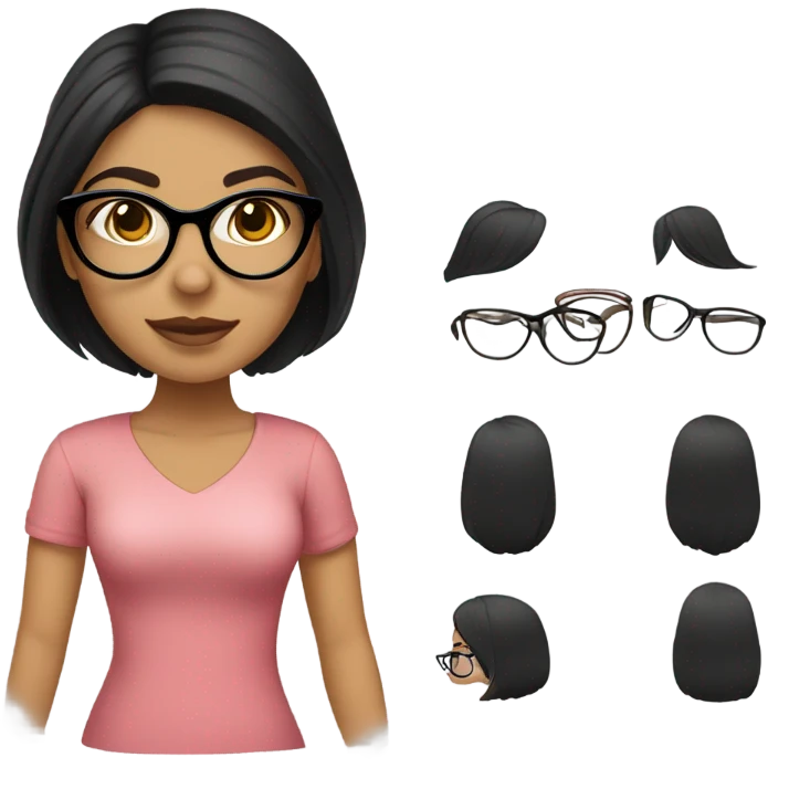 a pretty girll full body with dark hair and glasses and makeup latina emoji