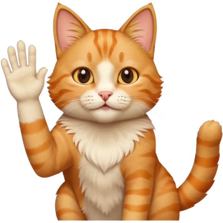 The cat says hello and waves his paw emoji