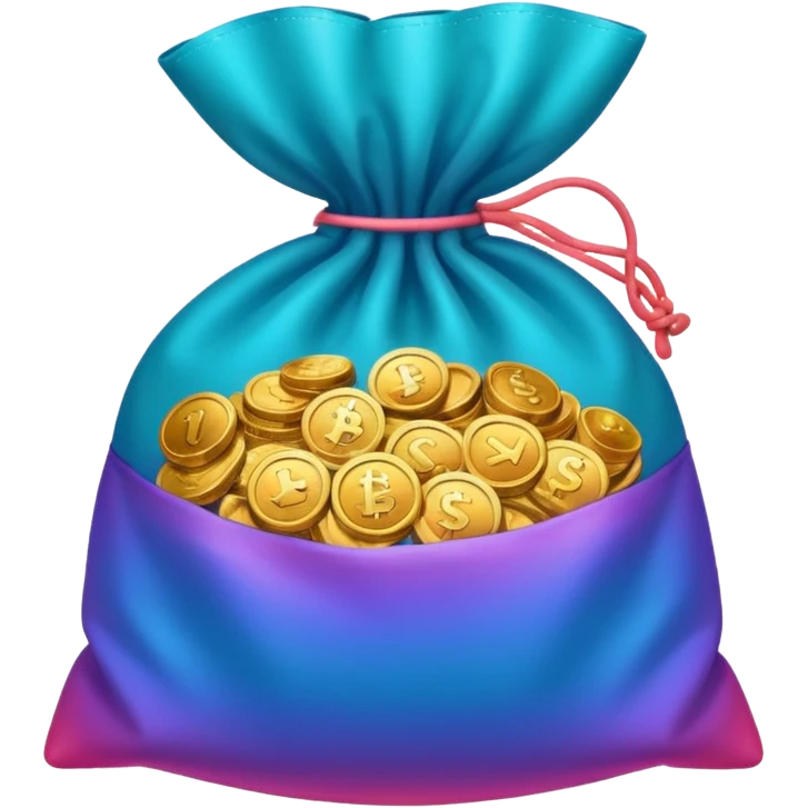 Many Coins pack in bag
in gradient of turquoise, blue, pink, purple, and coral
 emoji
