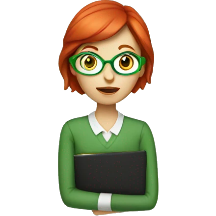 red hair female english teacher with green face emoji
