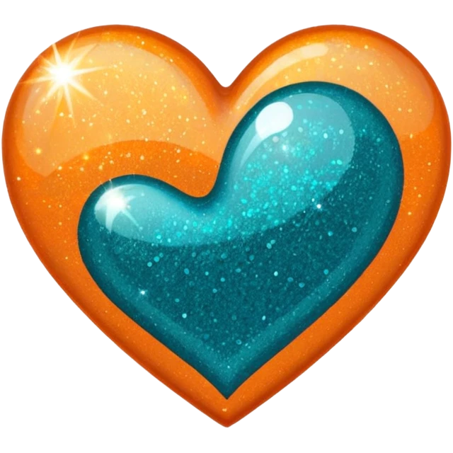 Orange and teal glitter heart emoji