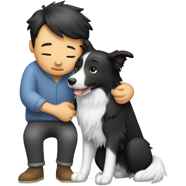 A Chinese man hug a border collie
 emoji