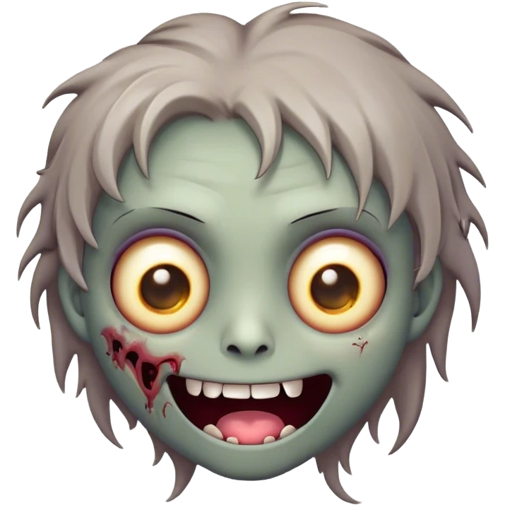 Cinematic Cute Zombie Portrait Emoji, with a delightfully quirky, slightly disheveled face in muted ashen hues, featuring quirky bright eyes and a playful, stitched-together smile, simplified yet irresistibly charming, highly detailed with a soft glowing outline that captures the adorable, offbeat spirit of a zombie who’s more cute than creepy! emoji