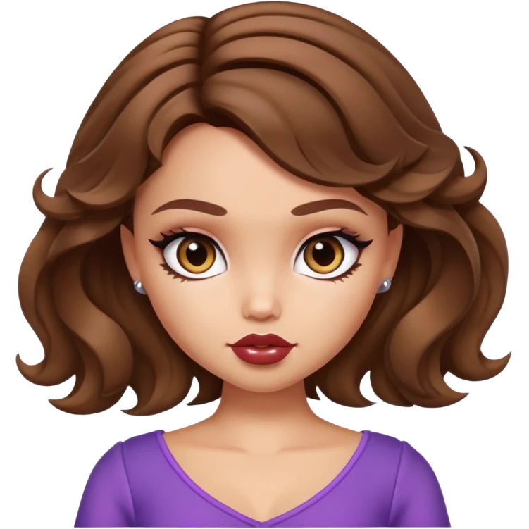 pretty bratz baddie, short wavy brown hair,  emoji