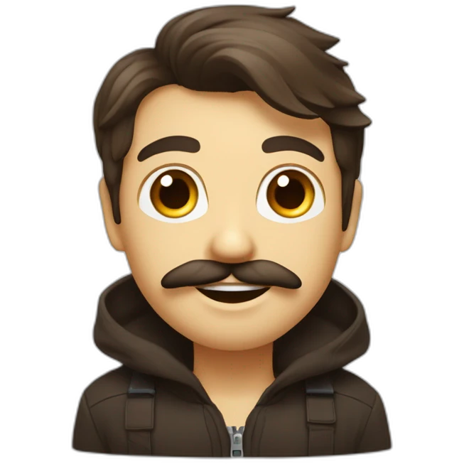 Visage fin très petite moustache noir yeux foncé cheveux brun plaqué à droite emoji