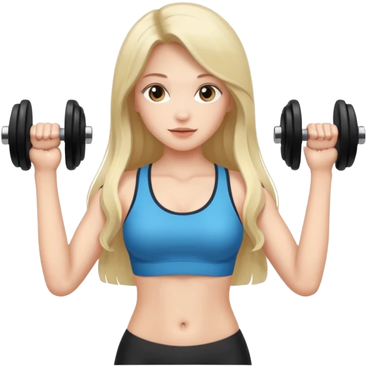 Девушка со светлыми длинными волосами стоит с красивой фигурой и гантелями emoji