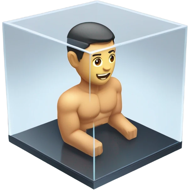 male abs inside a glass cube on a stand isometric view emoji