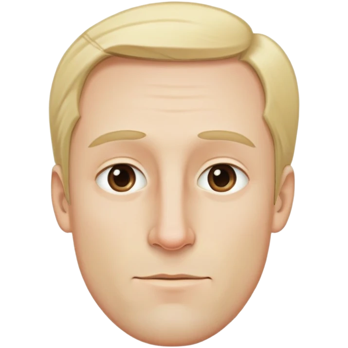Đàn ông, mặt to, tóc vàng nhạt rất ít tóc, cằm dài, mặt đầy đặn, trán cao, mũi to emoji