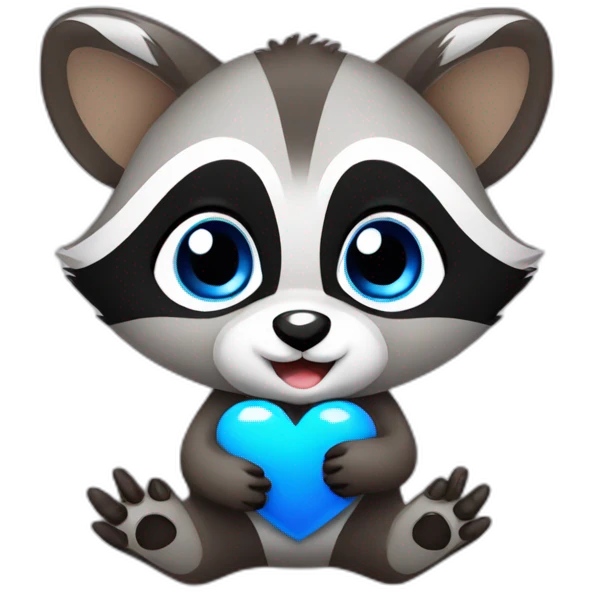 a baby raccoon with a blue heart in his hands emoji