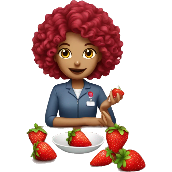 dietitian girl burgundy curly hair eating a strawberry  emoji