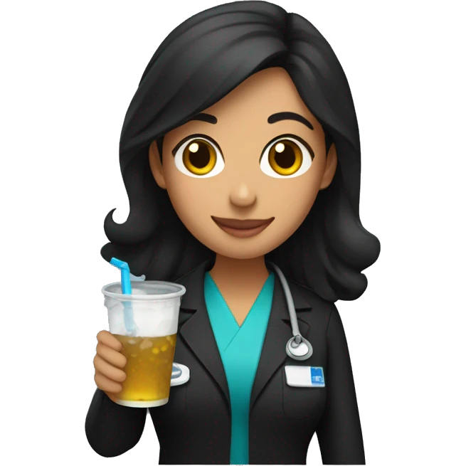 Hispanic woman in black scrubs holding multiple drinks  emoji