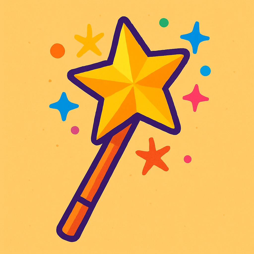cartoon-style magic wand with a golden star at the tip, sparkling, vibrant toon style emoji
