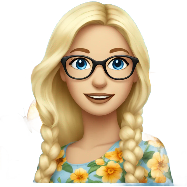 Gorgeous blond lady blue eyes with flowers and butterflies wearing glasses  emoji
