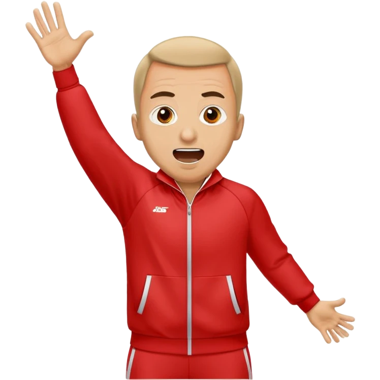 Recep İvedik in his iconic stance with arms spread wide, wearing red tracksuit, shouting with exaggerated expression emoji