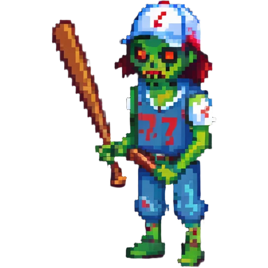 isometric zombie survivor with baseball bat from Project Zomboid emoji