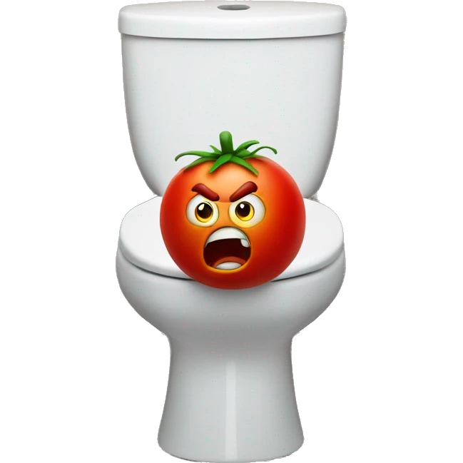 Angry tomato on a toilet, trying to take a poop emoji