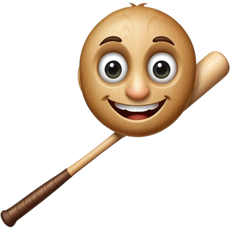 Baseball bat with large expressive eyes, a small button nose, and a wide grin emoji