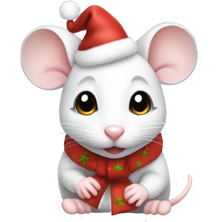 Cute little white mouse dressed up for Christmas  emoji