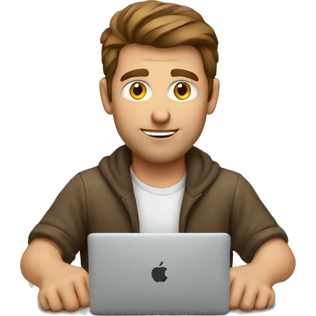 brown haired white man developer working on macbook emoji