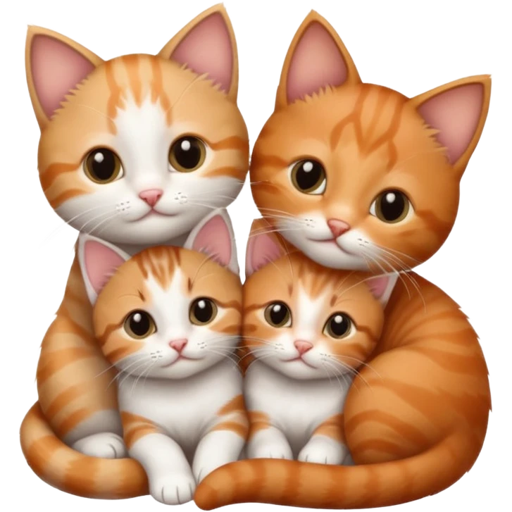 3 very small kittens cuddling together all different colours, the first one is grey and white, the second is ginger and white and the third is brown tabby and white emoji