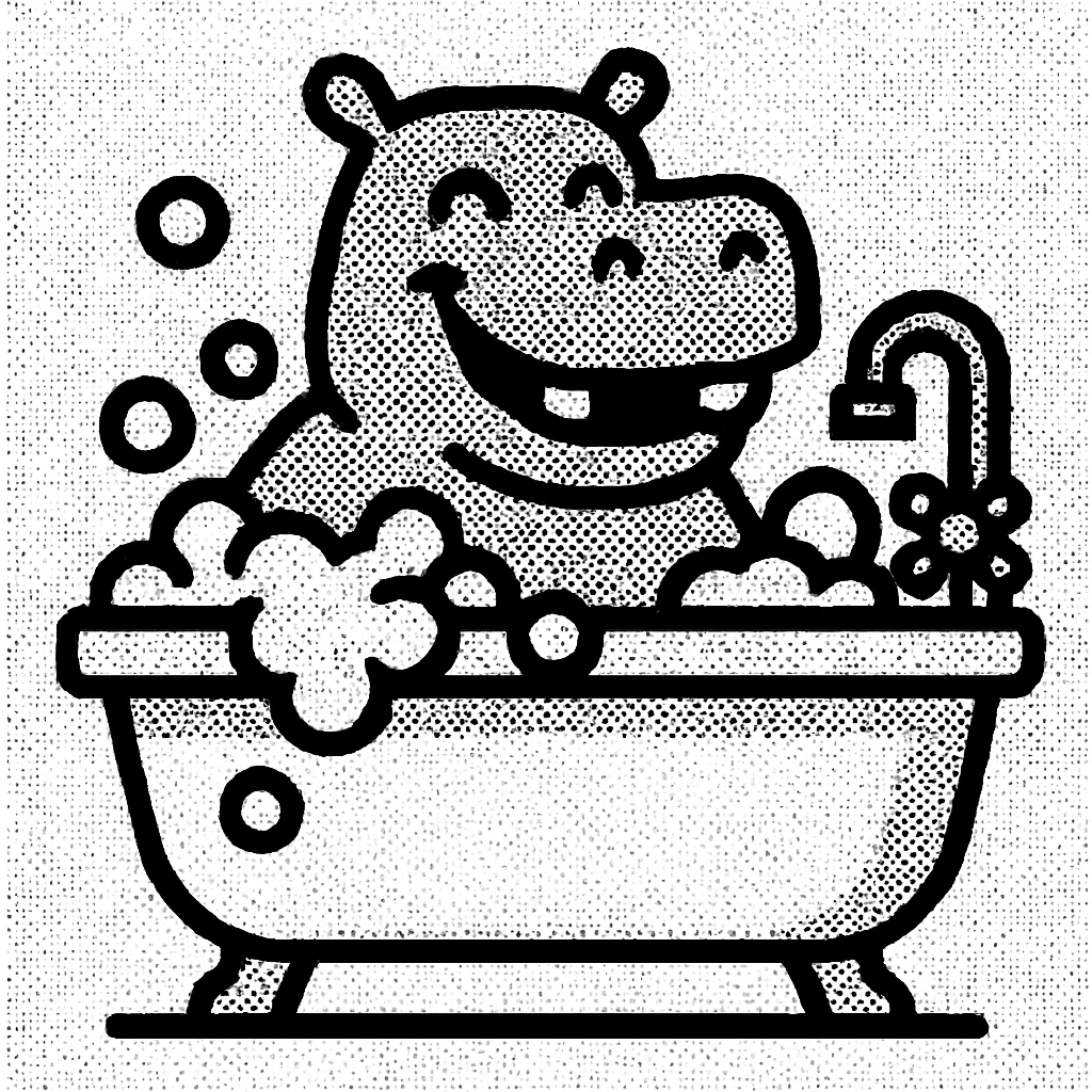 happy hippo with bubbles in bathtub emoji