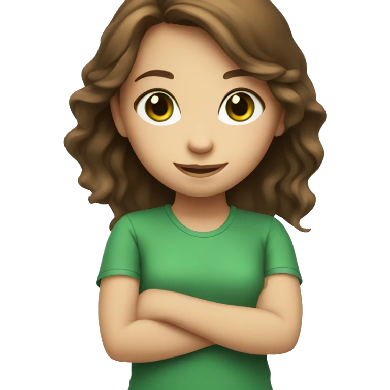 smiling girl with brown hair, green eyes emoji