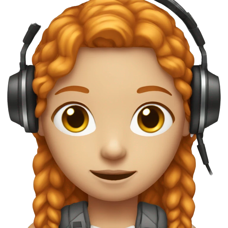 ginger girl with a headset microphone and black eyes emoji