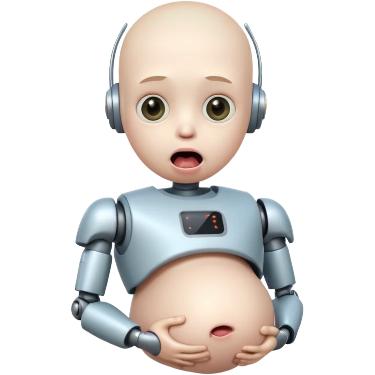 boy robot looking surprised with pregnant and looks funny and has a freaky tounge emoji