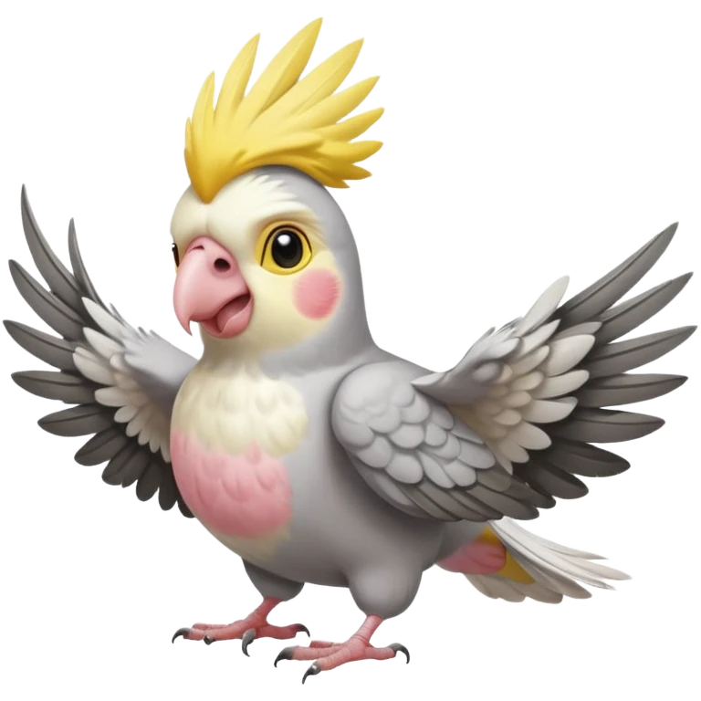 cockatiel in iOS emoji style, wings slightly open, with a friendly expression and classic cockatiel colors emoji