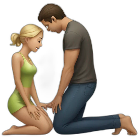 Woman on knees facing standing man emoji