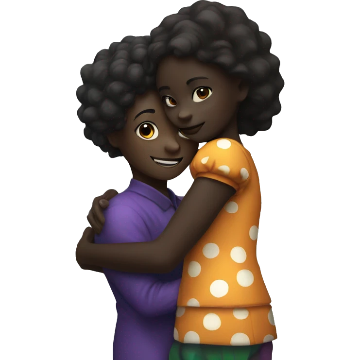 Dark skin girl hugging a clown emoji