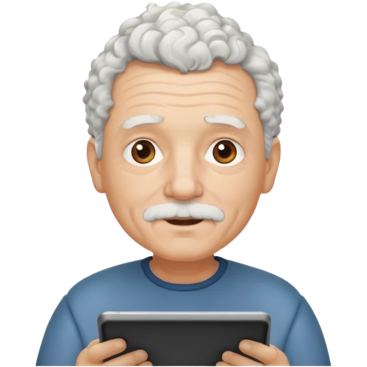 a old man with short curly white hair with tablet emoji