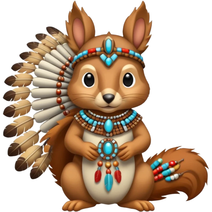 Full Robotic squirrel wearing native American regalia with feathers and beads emoji