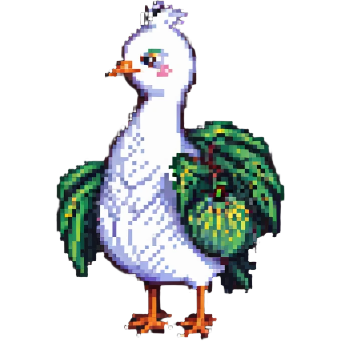 bird with a garlic-shaped body, pixel art style emoji