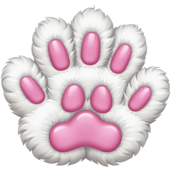 white fluffy paw, view from the top, pink nails, cute, paw only emoji