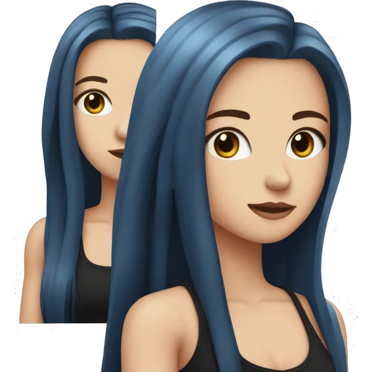 white girl with long straight dark blue hair wearing black tank top emoji