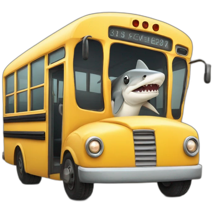 Hammerhead shark driving a school bus emoji
