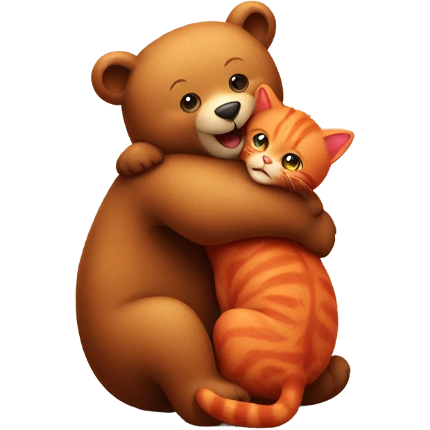brown bear cub hugs red cat emoji